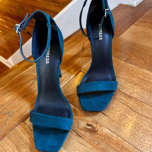 Express Teal Suede Ankle-Strap Heels – Size 7 - Picture 2 of 2